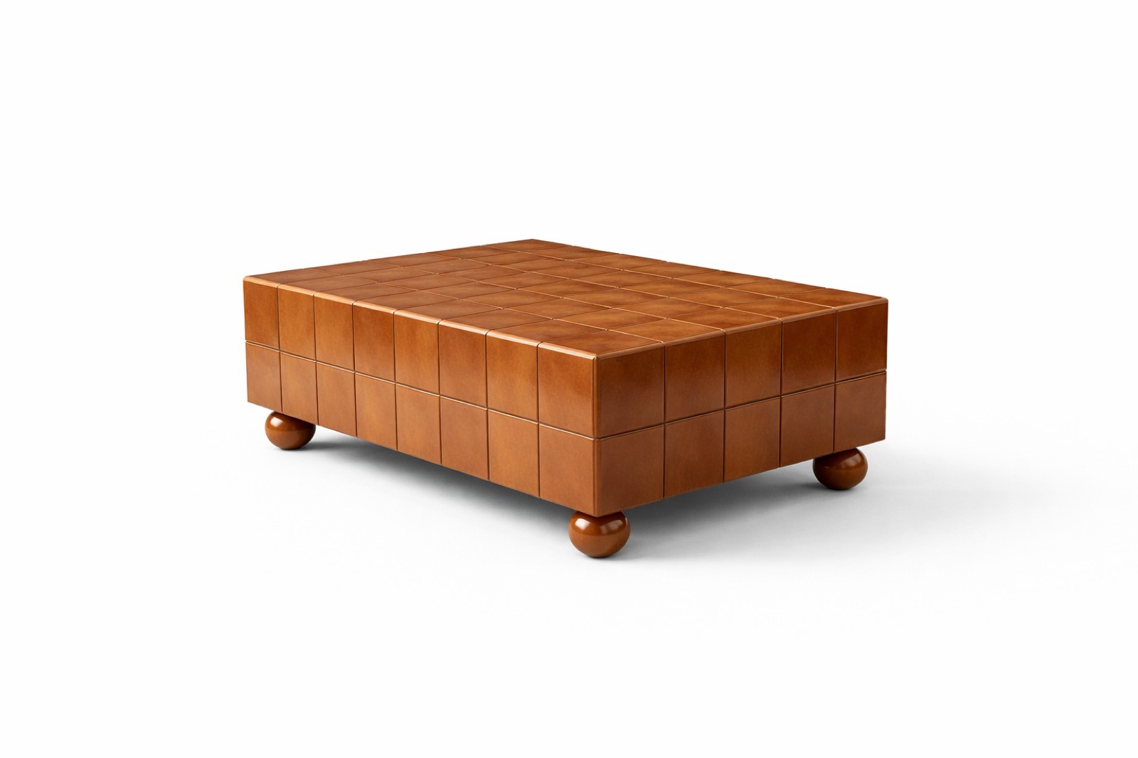 Mesa cubo em azulejo caramelo com pés esféricos